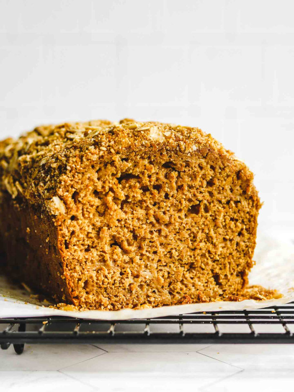 side shot of the vegan apple loaf cake