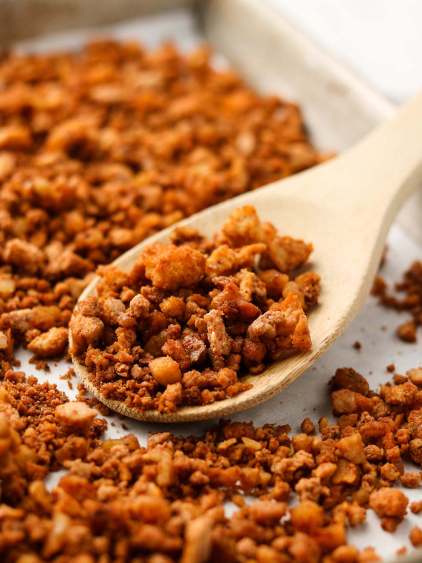 closeup of vegan soy chorizo
