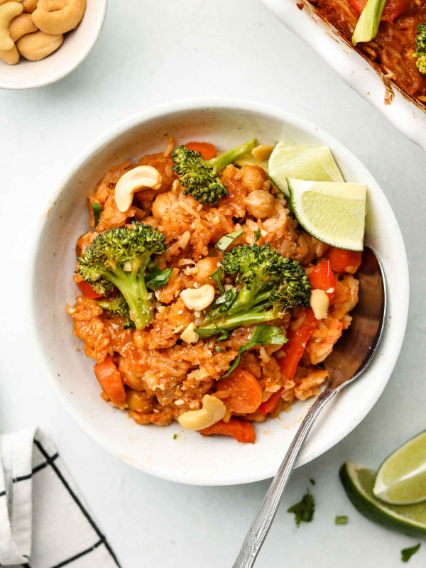 vegan thai red curry rice in a bowl