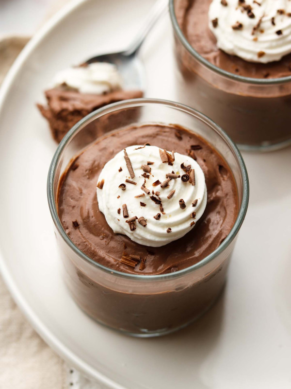 side shot of vegan chocolate mousse