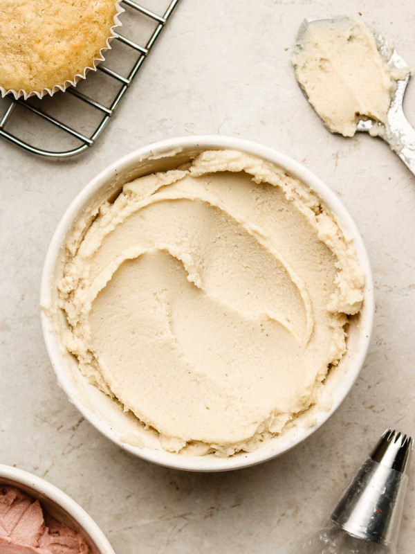 cashew cream after being whipped in a white bowl