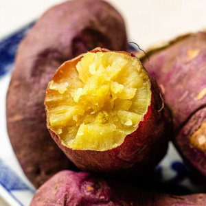 japanese sweet potato cut in half stacked