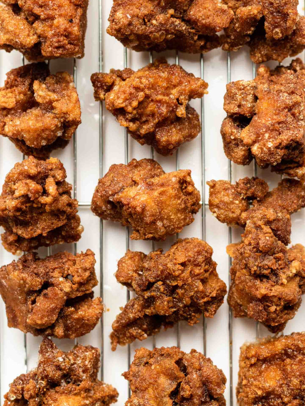 tofu karaage on a wire rack