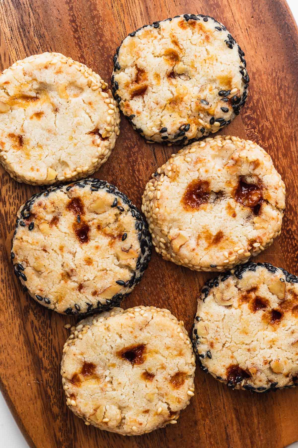 brown butter shortbread cookies on a wooden board