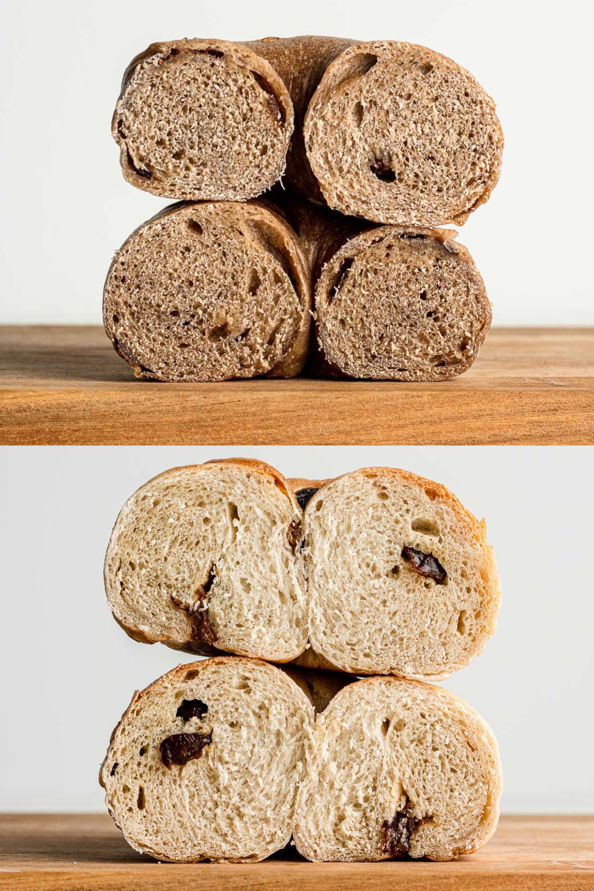 comparing two cinnamon raisin bagels