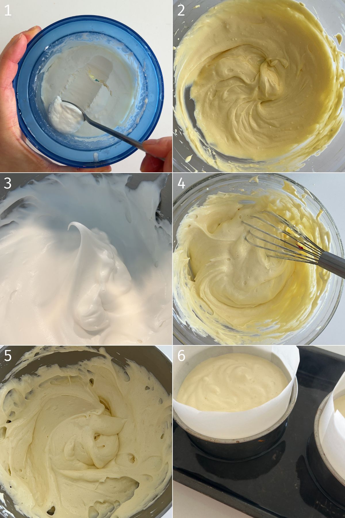 making yogurt souffle cheesecake with whipped eggs