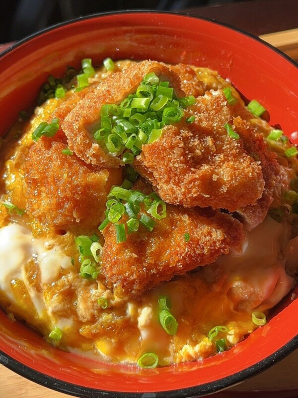 tonkatsu and egg over rice bowl
