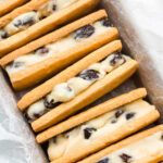 rum raisin buttercream sandwich cookies in a box
