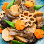 chikuzenni in a blue bowl