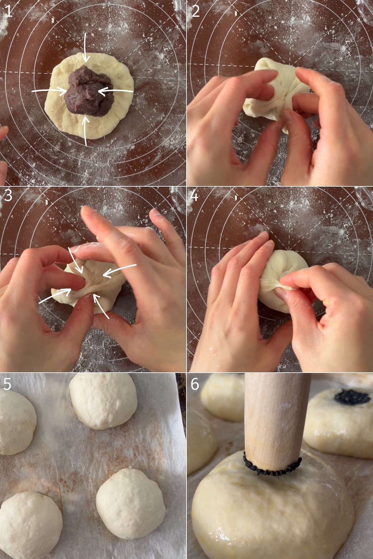 how to fold stuffed red bean paste buns (how to shape anpan)