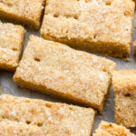 brown butter shortbread sliced on parchment paper