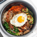 rice cooker bibimbap with fried egg on top