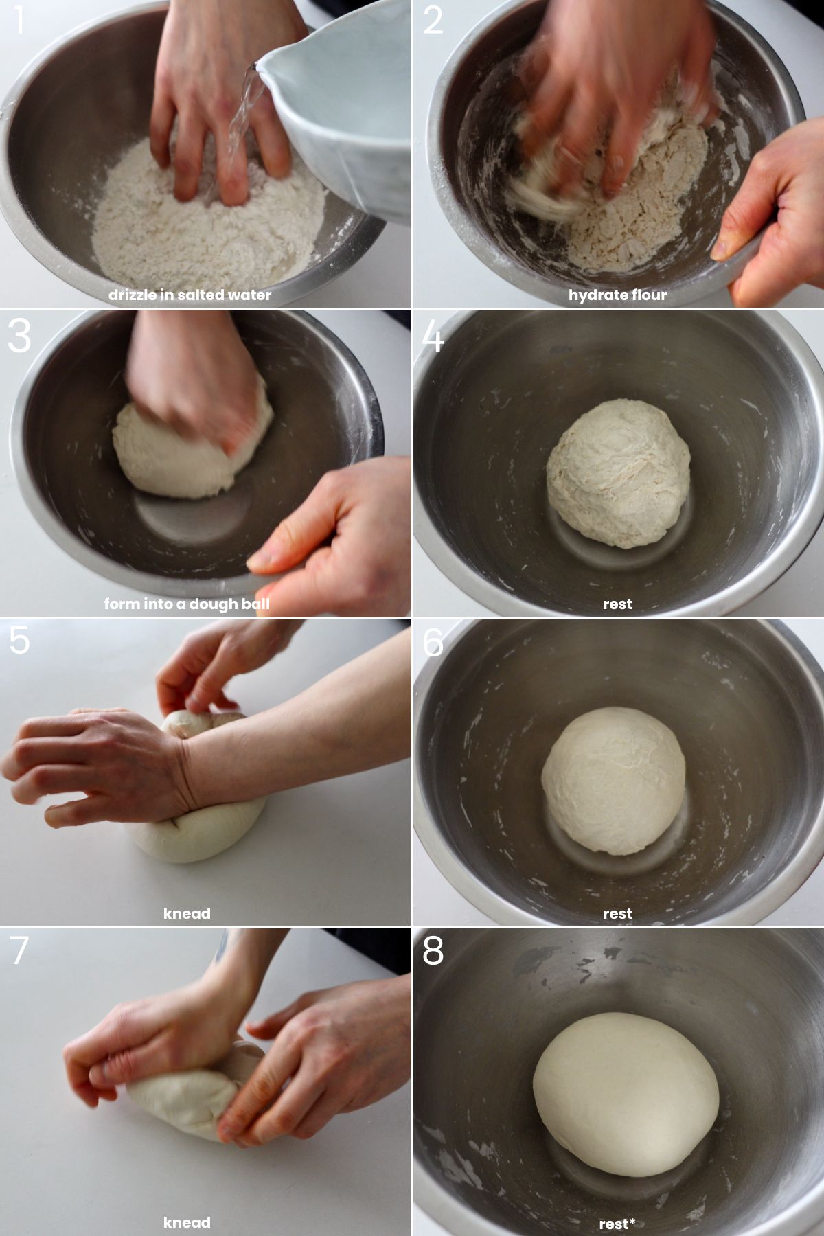making chinese hand pulled noodles dough in a metal bowl