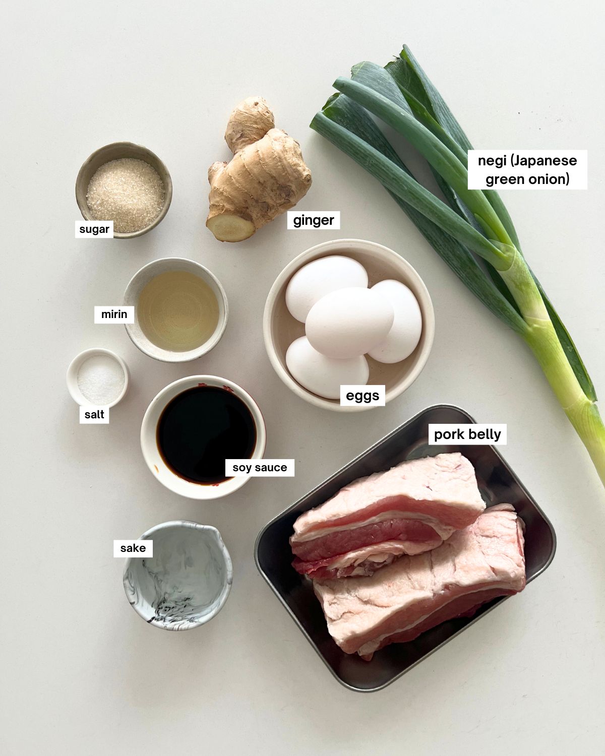 rice cooker kakuni ingredients in bowls