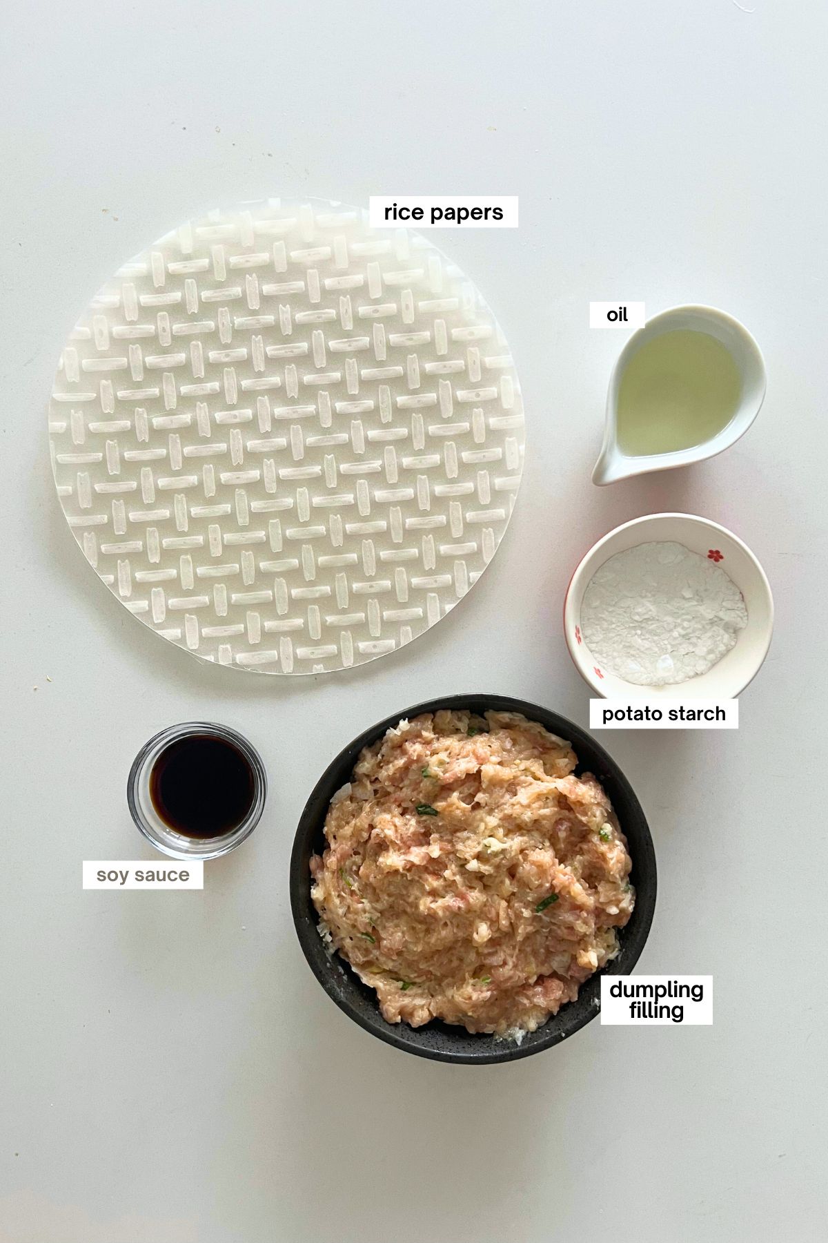 ingredients for chicken rice paper rolled dumplings
