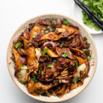 spicy cumin lamb noodles in a bowl