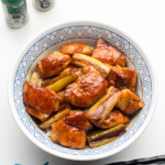 yakitori chicken over rice with green onion
