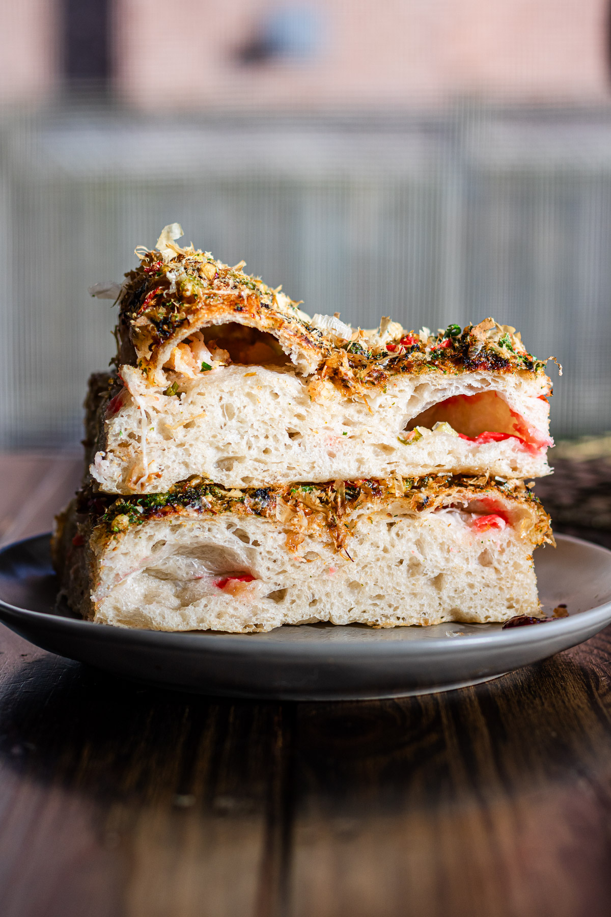 cross section of stuffed focaccia