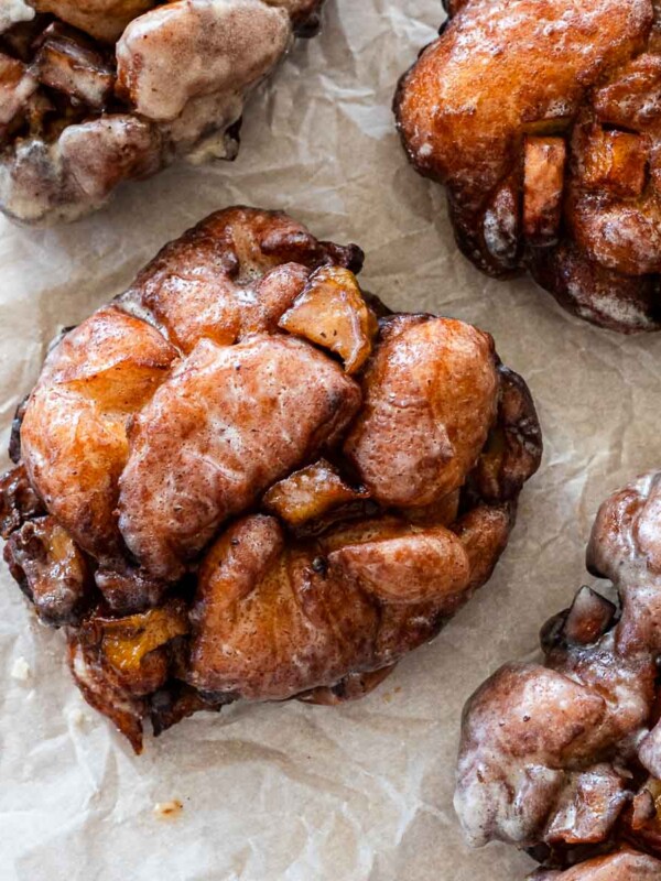 apple fritter on parchment paper
