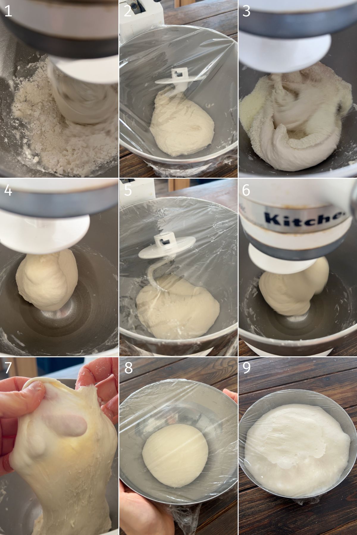kneading salt bread dough with autolyse, windowpane test