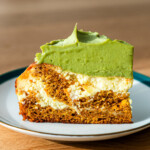 carrot cake cheesecake with matcha cream cheese frosting